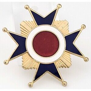 Vintage Maltese Cross Red Blue Cloisonne Enamel Brooch Pin 2"